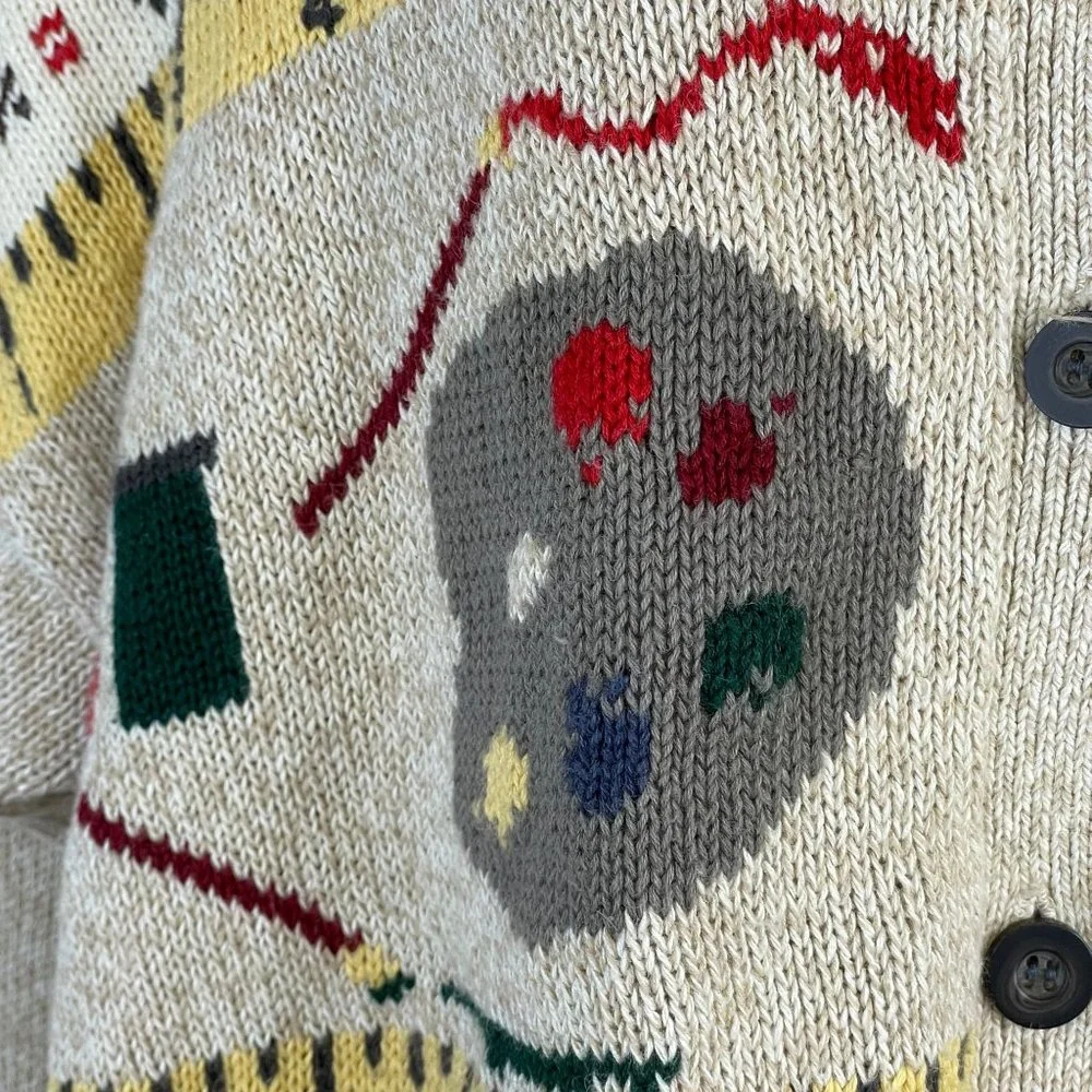 Woolrich Womens TEACHER Cardigan Sweater Sz M MATH SCIENCE Music Sports Vintage - Picture 6 of 13